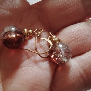 Two-Tone Dangle Crystal Ball Pierced Earrings Amber & Clear Golden Hardware